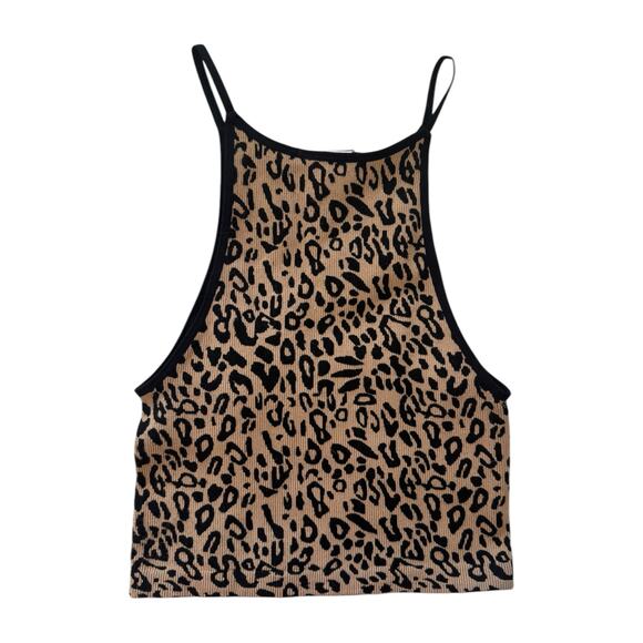 Forever 21 Leopard Print Crop Tank Top Size Small Racerback Cami Sleeveless Y2K - Picture 4 of 5